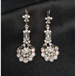 Vintage SORRELLI Early 2000s Rhinestone Drop Earrings Silver Plated Crystal Stat